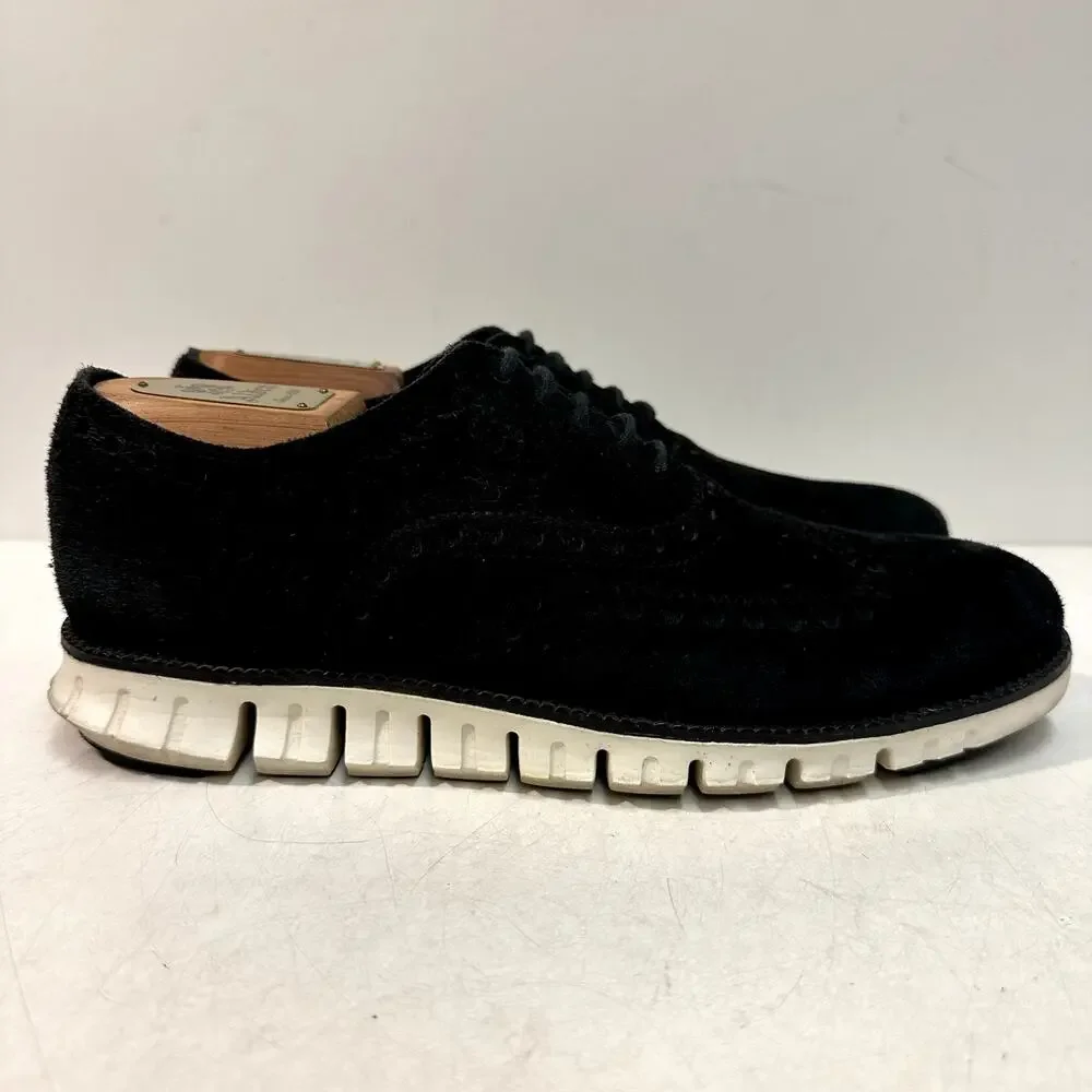 VGUC Cole Haan Men's ZERØGRAND Wingtip Oxford Black Suede Dress Sneaker US 7 D